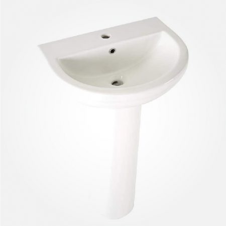 Milano Ballam - Modern White Ceramic Bathroom Basin Sink with Full Pedestal and One Tap 60k-13